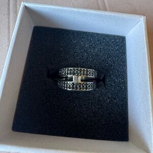 Sterling silver double row band ring black gemstones
